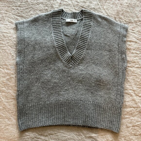 Mango heavy v neck knit sweater vest grey S - Picture 1 of 3
